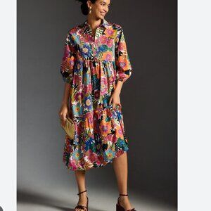 Anthropologie Maeve Bettina Tiered Shirt Floral Midi Dress